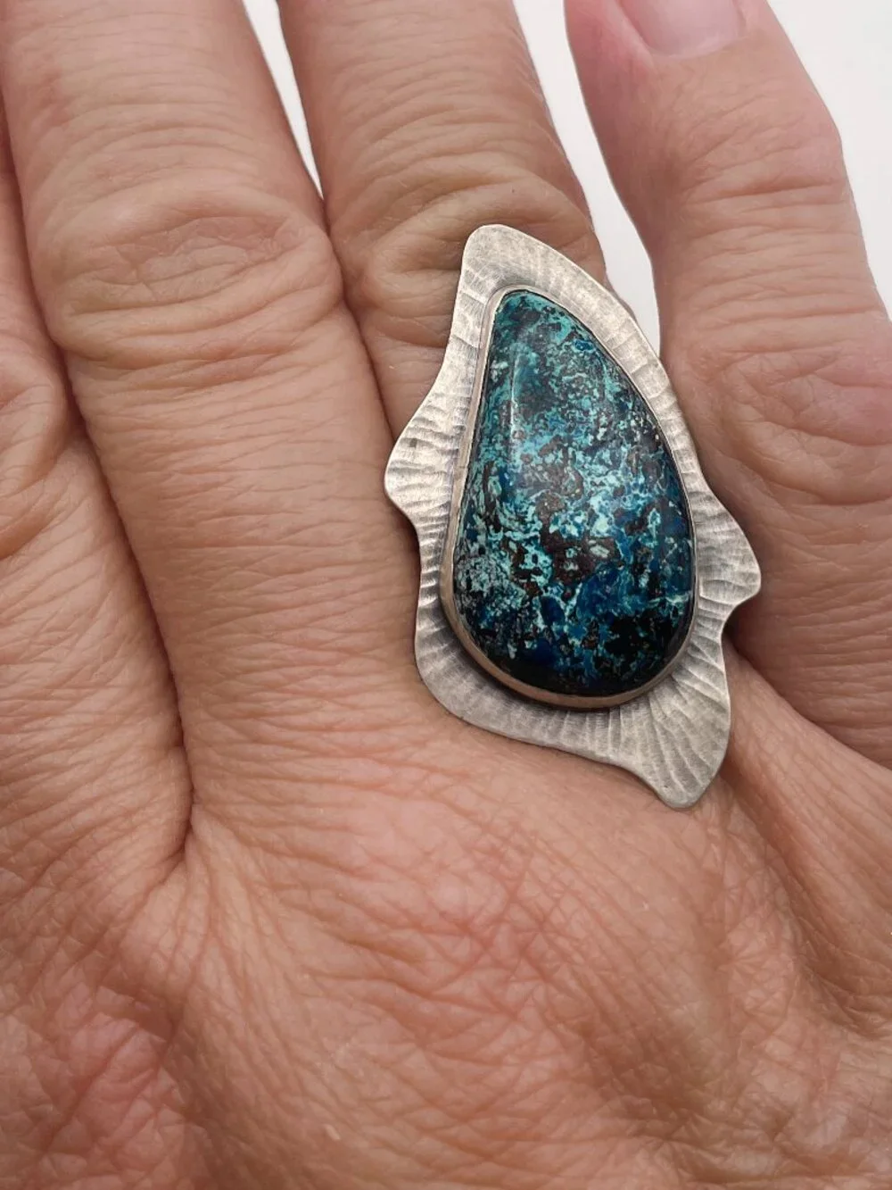 Sterling Silver 925 and Shattuckite Cocktail Ring, Size 9 1/2, One-of-a-kind